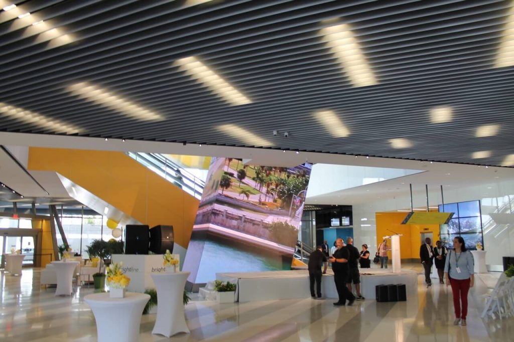 The ground floor of MiamiCentral includes an eye catching video wall
