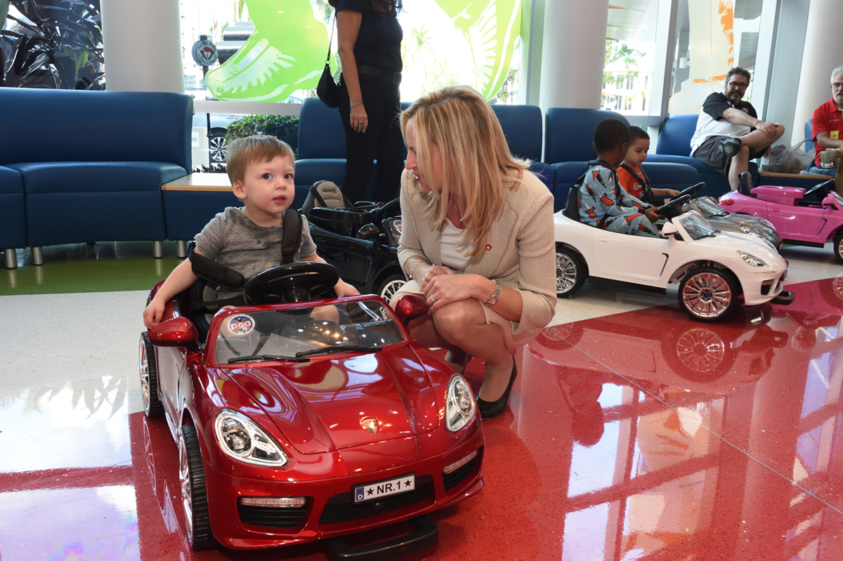 When kids are discharged, they can ride out in remote control cars (powered by staff members) as a fun send-off
