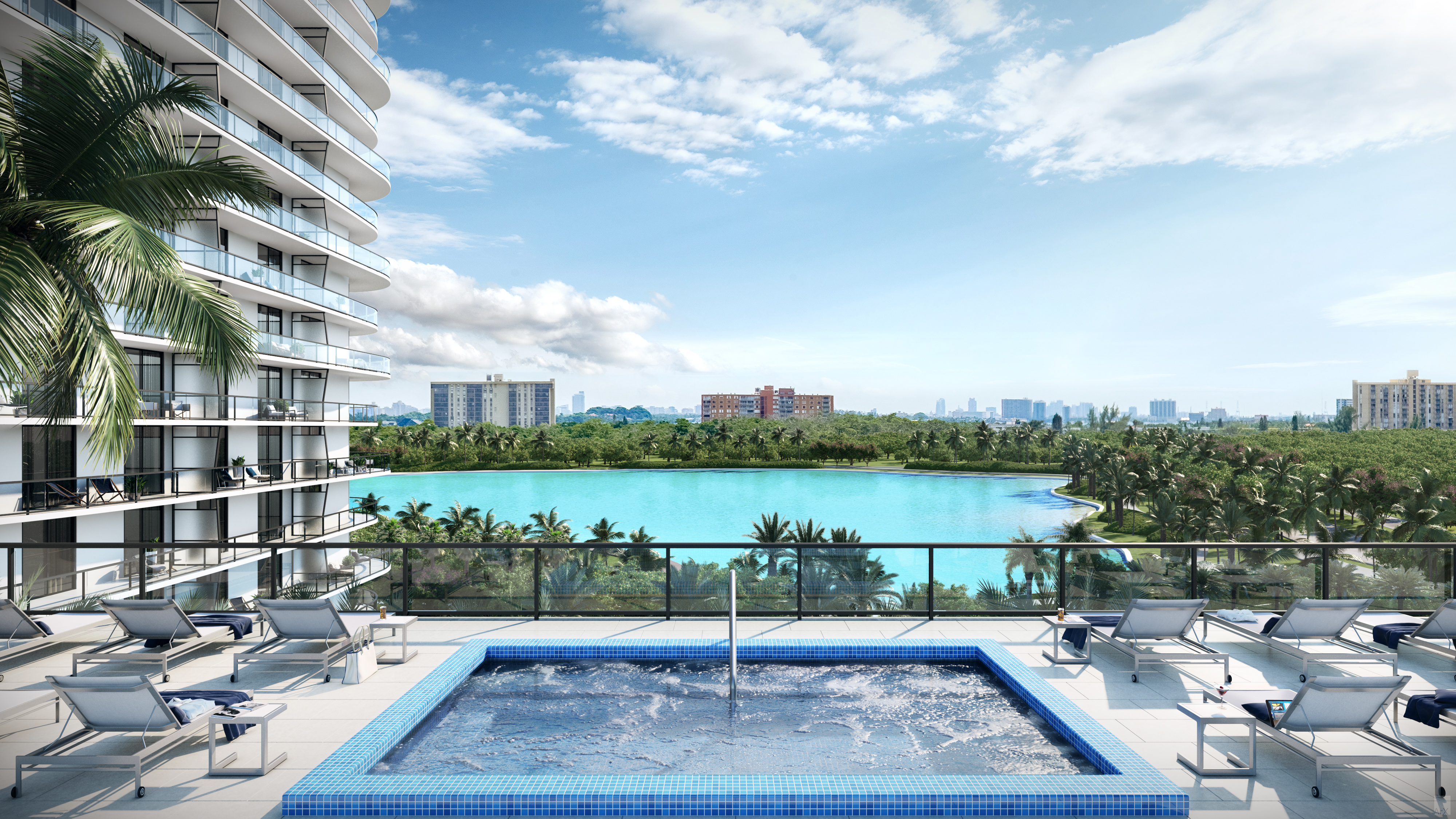 The elevated pool deck at Solé Mia will have a view of South Florida's first Crystal Lagoon
