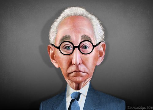 A Photoshop caricature of Roger Stone on Wikimedia Commons