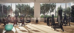 The fitness room with Peletons
