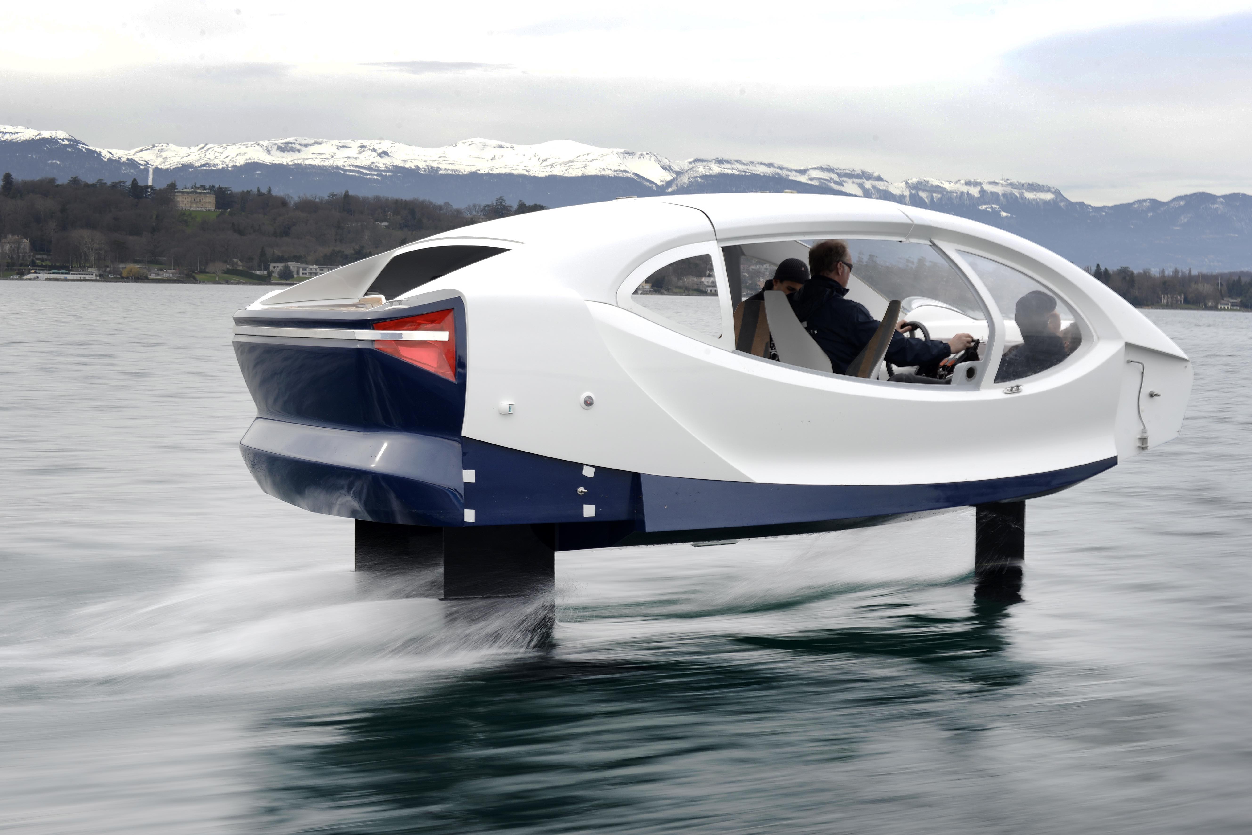 One of the SeaBubbles rises out of the water as it picks up speed