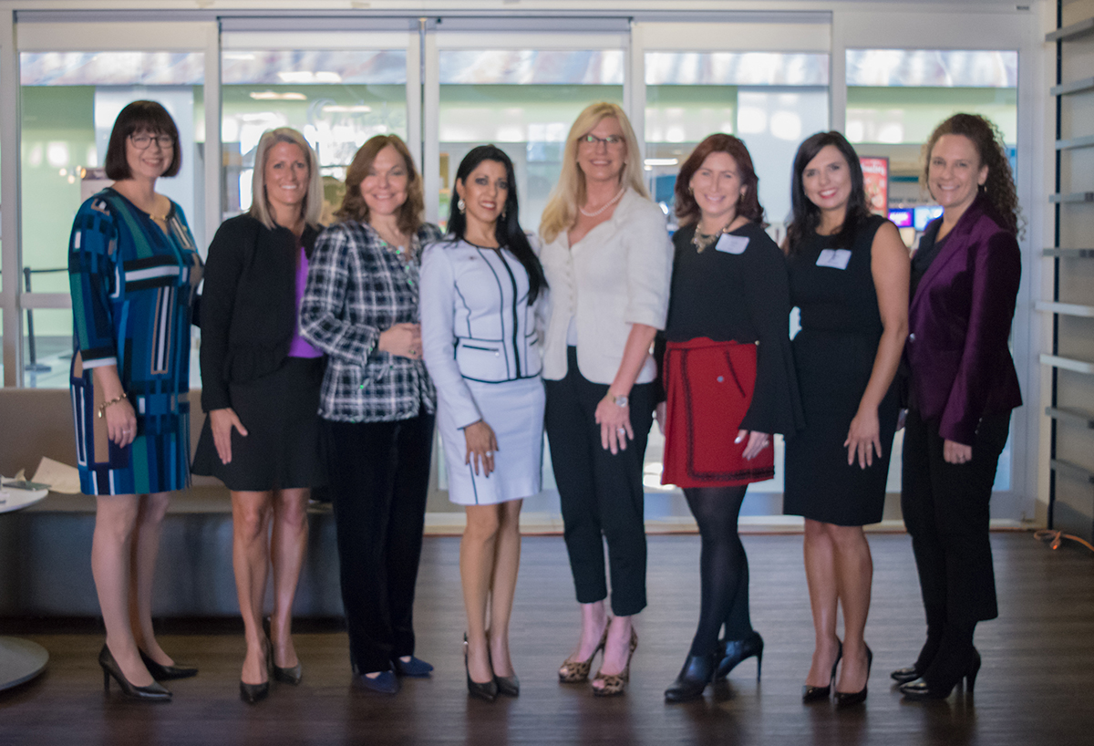 The panelists, speakers and moderator for South Florida Executive Roundtable’s Women’s Leadership Roundtable Breakfast at Nova Southeastern University: Jennifer M. Starkey, Courtney Seely, Hilarie Bass, Dr. Farzanna Sherene Haffizulla, Caroline Fleischer, Roberta Loomar, Cristina Allan and Diana Dobin