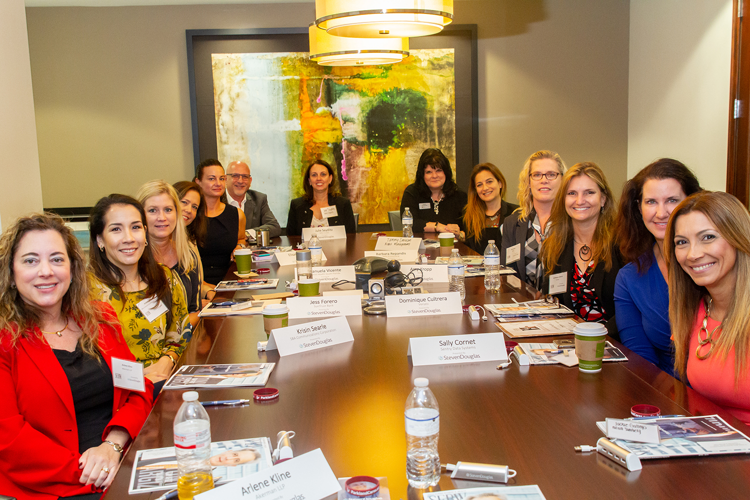 Arlene K. Klined of Akerman, Kristen Searle of SBA Communications, Jess Forero of SunTrust, Manuela Gavilan Vicente of Baptist Health South Florida, Elisabeth Stark of Stark HR Solutions, Alan Berger of StevenDouglas, Julie Seydlitz of MSC Cruises, Tammy Davidson of Right Management Florida/Caribbean, Barbara Repandis of Kelley Kronenberg, Amy Kropp of Keter, Dominique Cultrera of Veriato, Sally Cornet of Sentry Data Systems and Jackie Gallego of Bilzin Sumberg